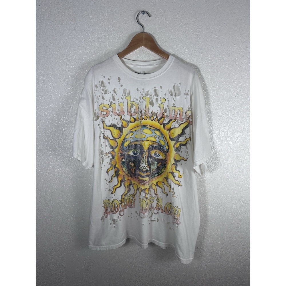Sublime 40 Oz to Freedom Distressed Band T-Shirt White Graphic Tee Size S/M